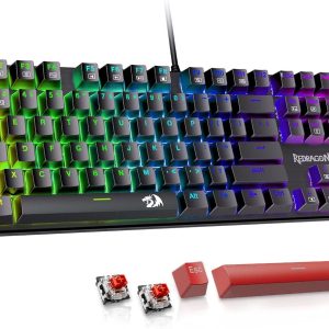 Redragon Mechanical Gaming Keyboard, Wired Mechanical Keyboard with 11 Programmable Backlit Modes, Hot-Swappable Red Switch, Anti-Ghosting, Double-Shot PBT Keycaps, Light Up Keyboard for PC Mac
